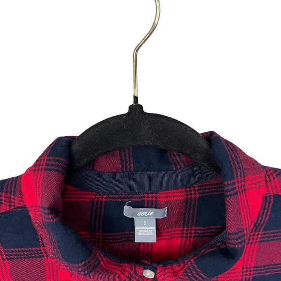 Aerie Womens‎ Blouse Flannel Plaid Button Up Long Sleeve Red Blue Size SP - Picture 3 of 5